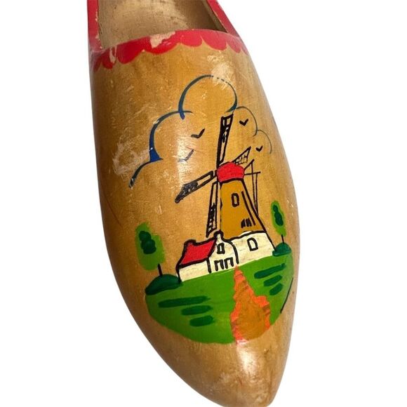 Vintage Hand Painted Holland Windmill Wooden Dutch Clogs - Picture 8 of 16